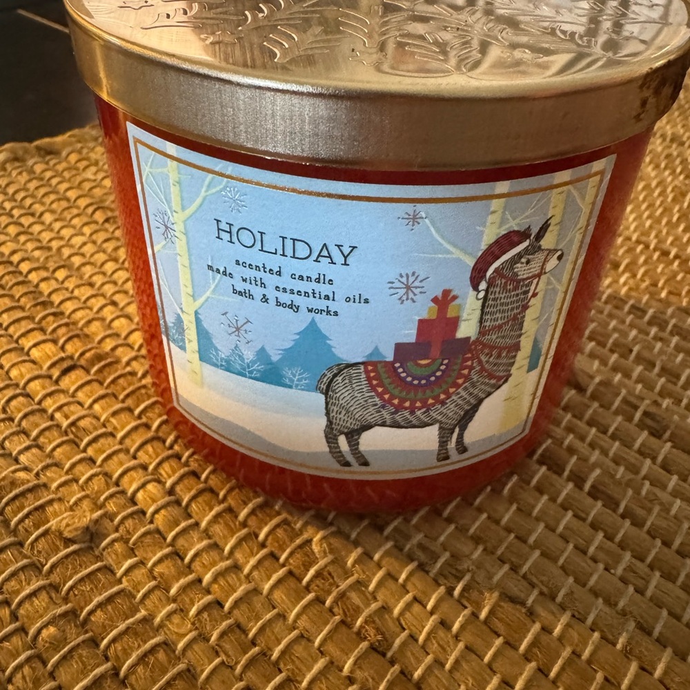 Bath & Body Works Holiday Candle with Festive Llama - Red and Silver